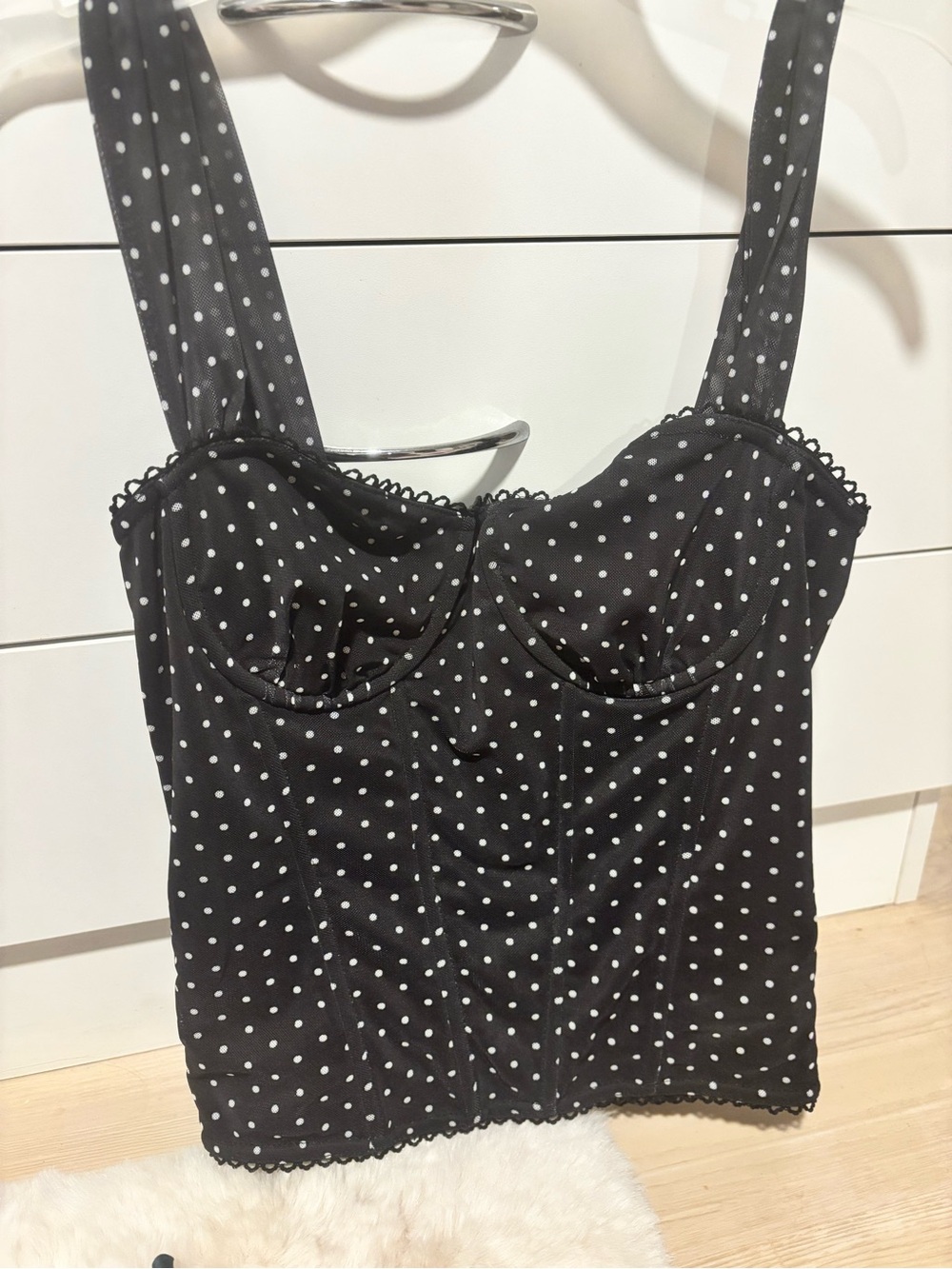 Black Polka Dot Bustier Tank Top